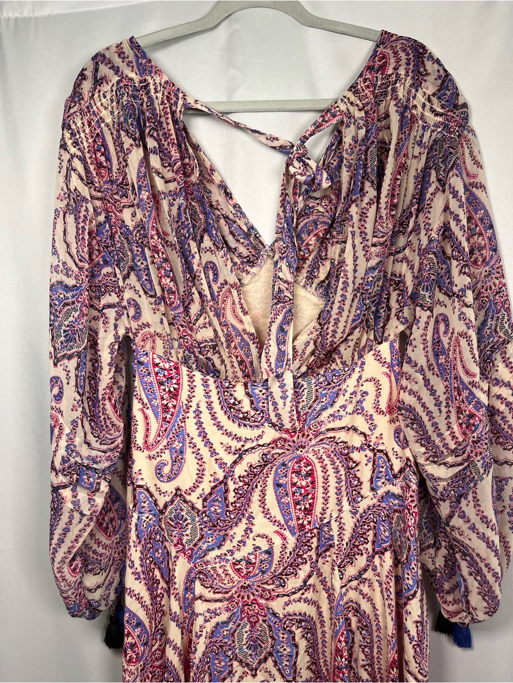 Free people mirage tiered flowy maxi dress paisley print boho tassel sz 4 - Picture 9 of 15